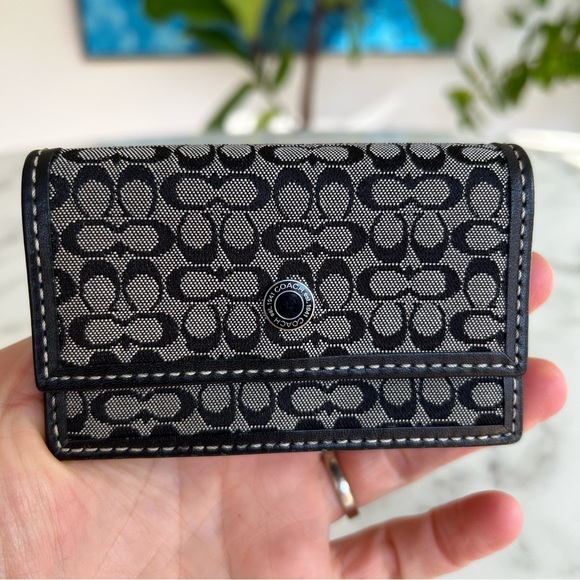 COACH Vintage Y2K Multi Gusset Card Case Micro Signature & Leather Wallet Brown - Picture 1 of 15